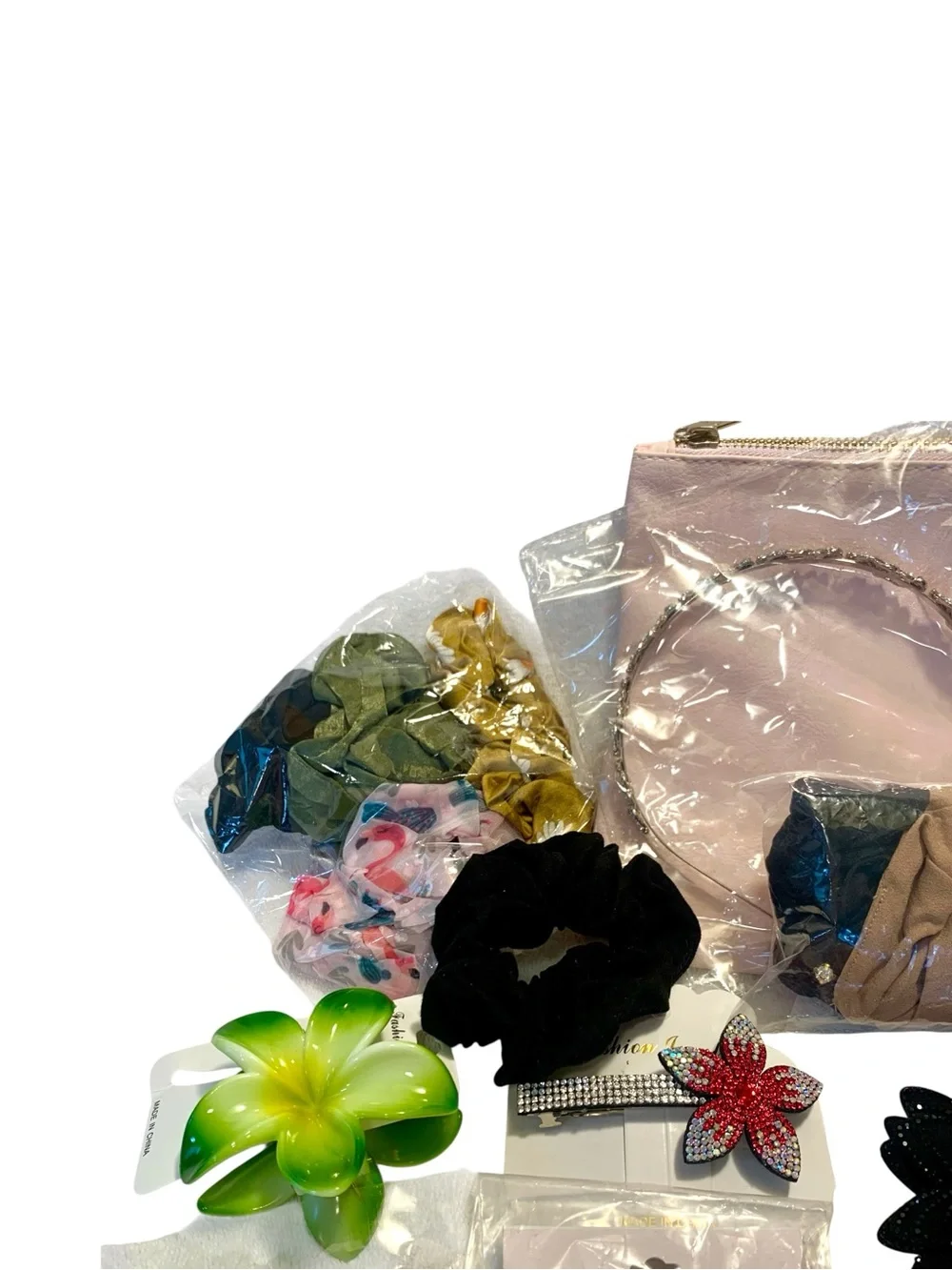 40+ piece hair accessory bundle with Pink Pouch Mixed Colors NWT & handmade